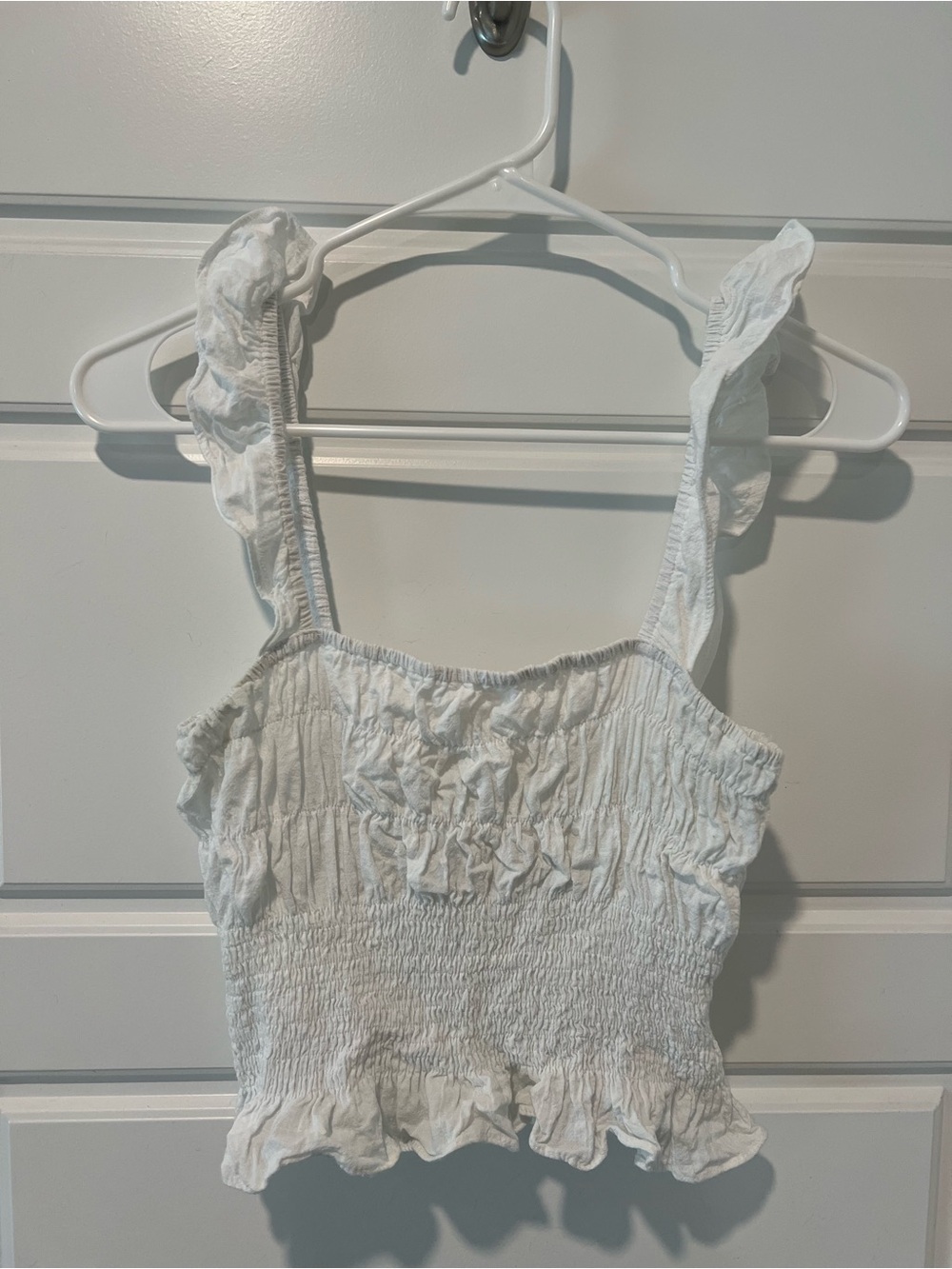 White Smocked Ruffle Tank